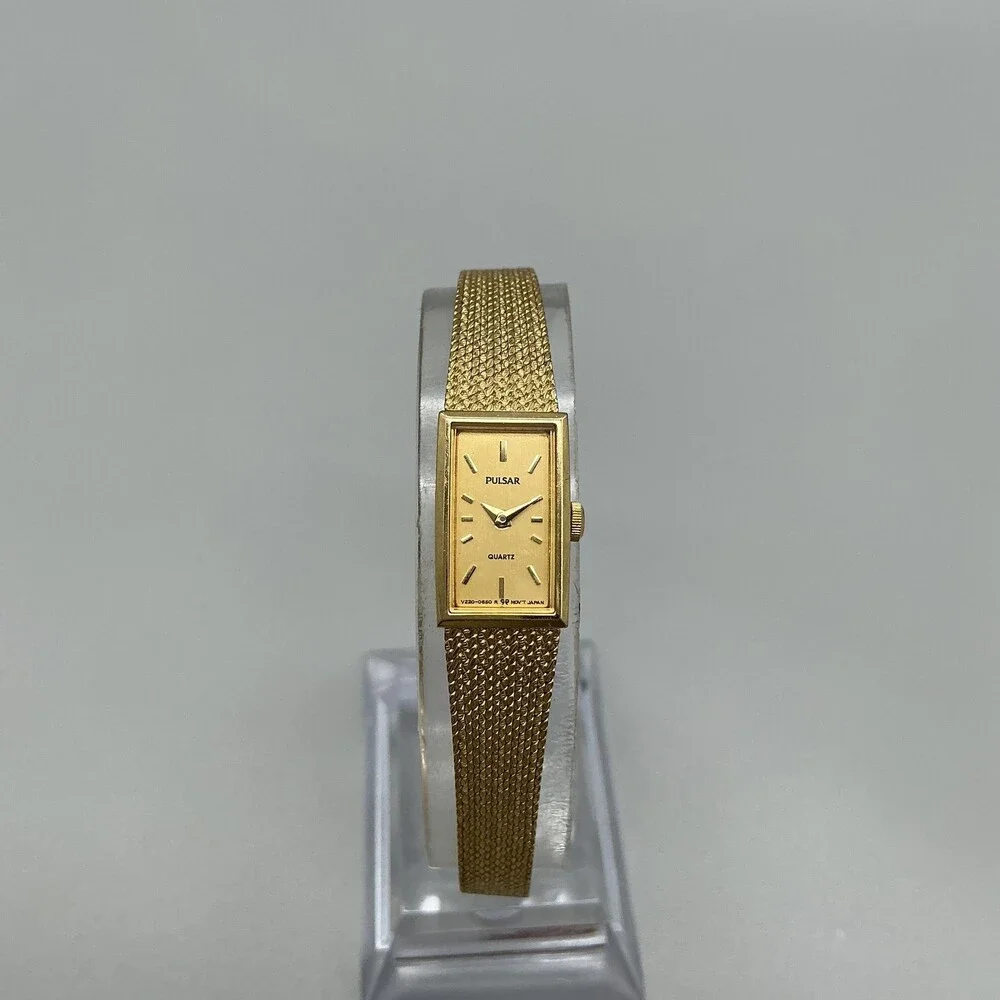 Vintage Pulsar Womens Watch 12mm Gold Tone Bracelet V220-5560 New Battery 6.75